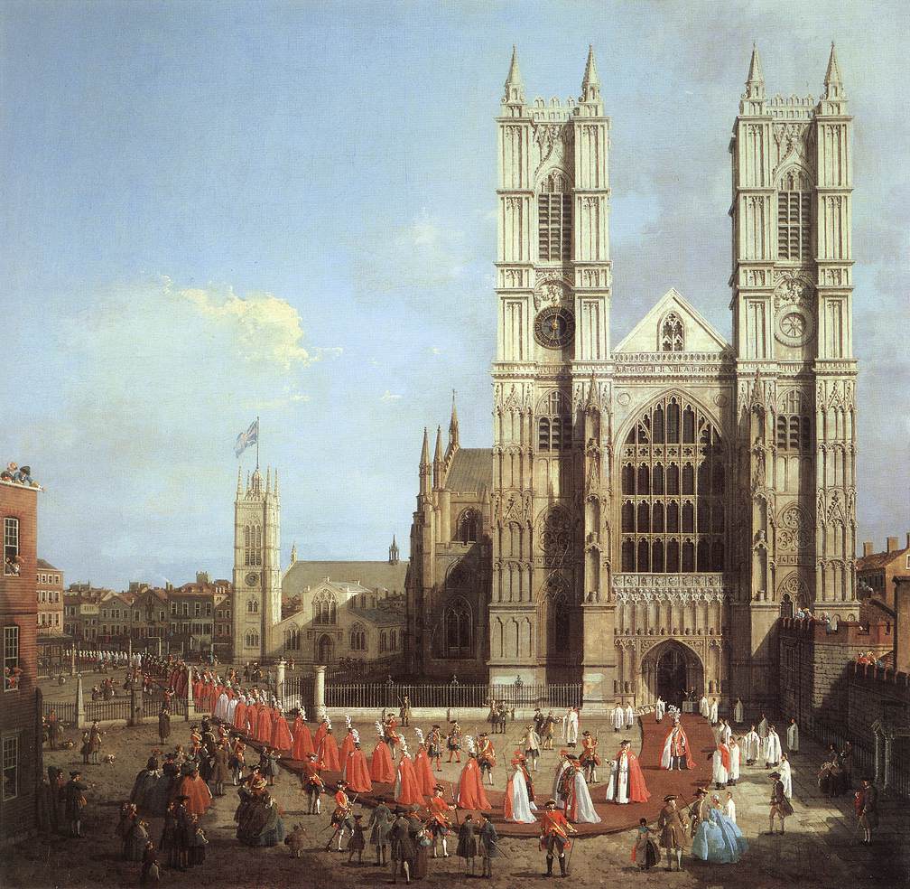 Londres: l'abbaye de Westminster, avec une procession de salle de bain