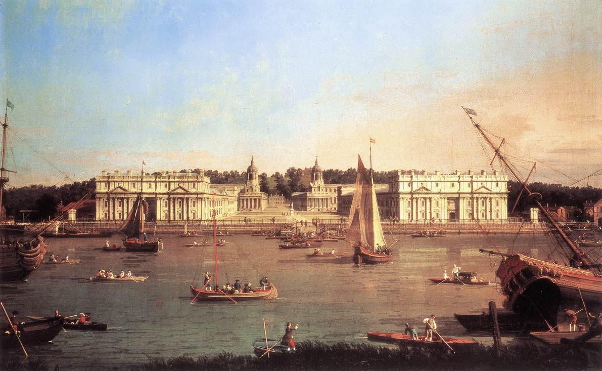London: Greenwich Hospital aus dem nördlichen Ufer der Themse