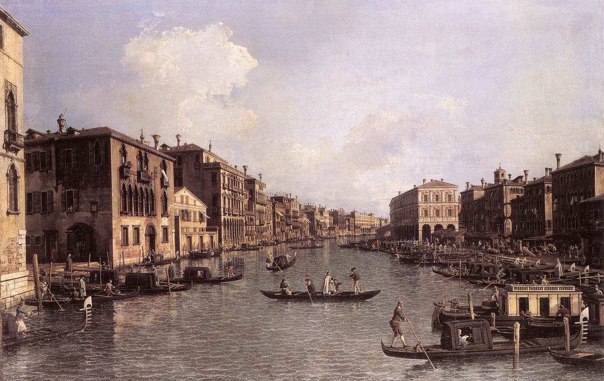 Grande Canal: olhando para o sudeste do Campo Santa Sophia até a Ponte Rialto