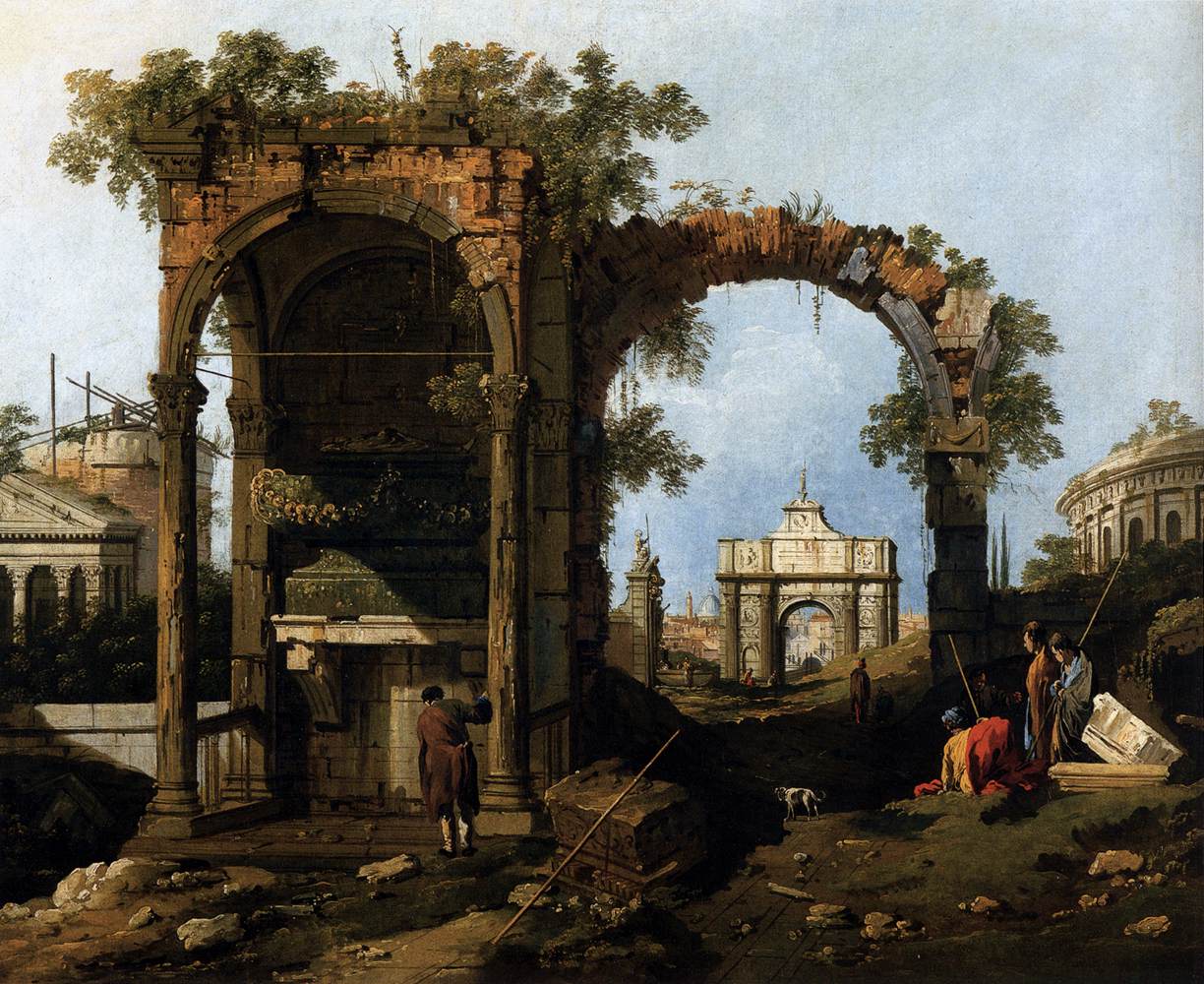Capricho avec des ruines et des bâtiments classiques
