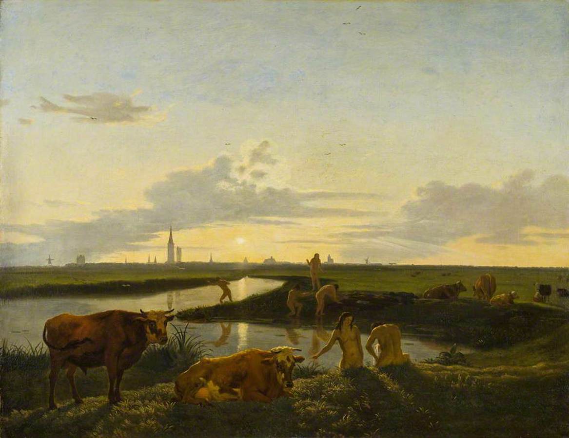 Canal Landscape with Bathing Figures