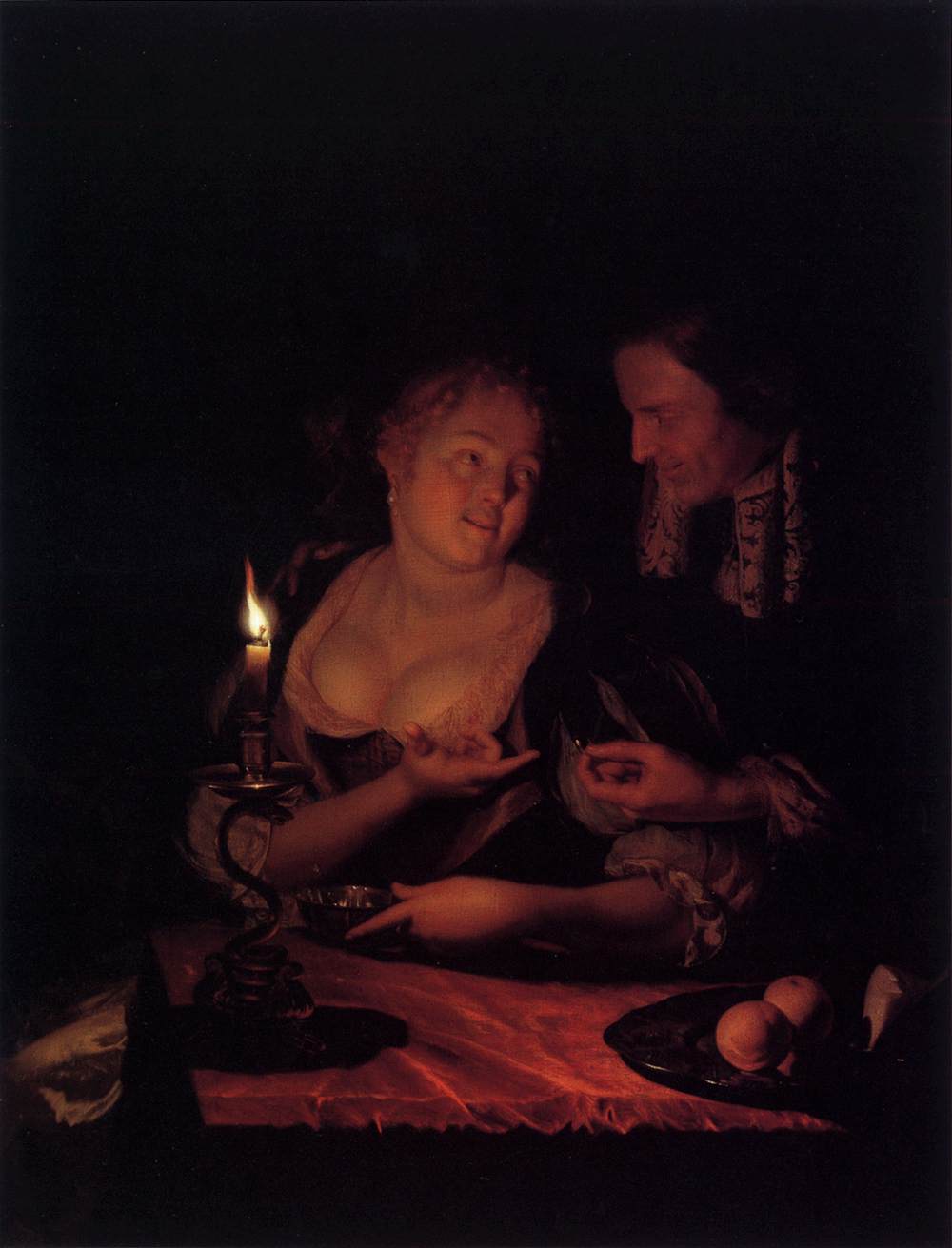 Gentleman Offering a Lady a Ring in a Candlelit Room