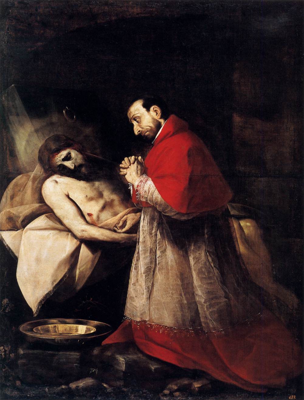 Heiliger Carlo Borromeo verehrt Christus