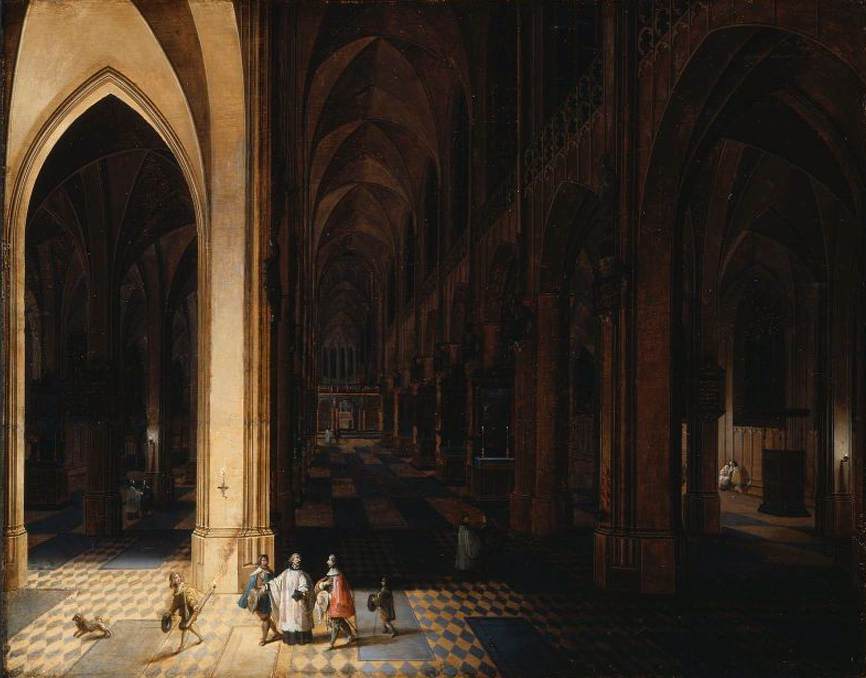 Interior of Antwerp Cathedral at Night