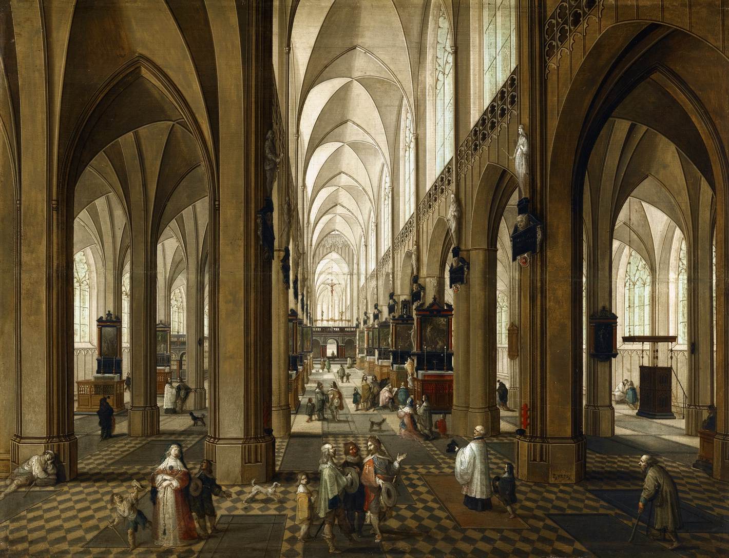 Widok wnętrza katedry Antwerpii