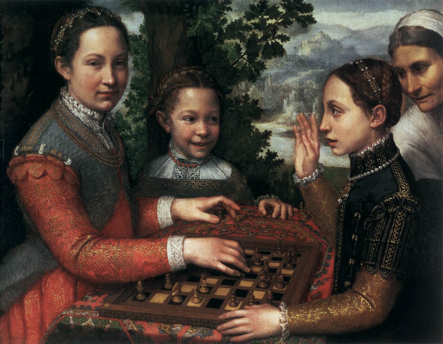 शतरंज खेलने वाले कलाकार की बहनों का चित्रण