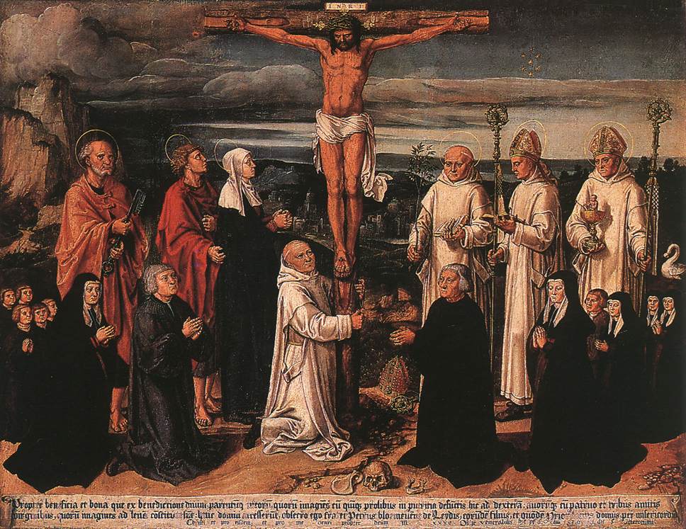 Cristo sulla croce con la lettera dei santi