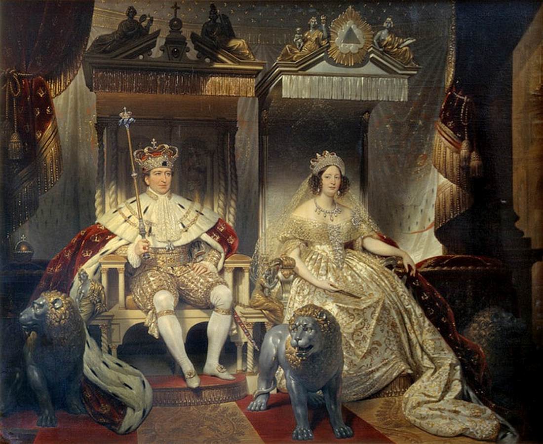 Christian VIII y Caroline Amalie en Túnicas de Coronación