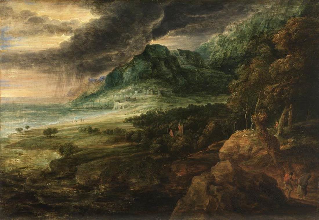 Paysage côtier avec tempête