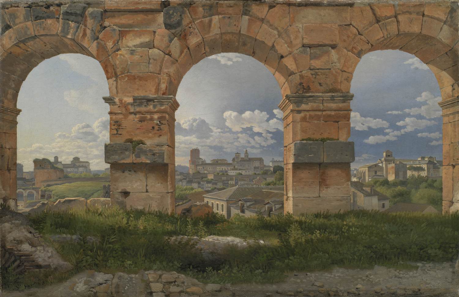 Colosseum'un üçüncü katındaki üç kemerden bir manzara