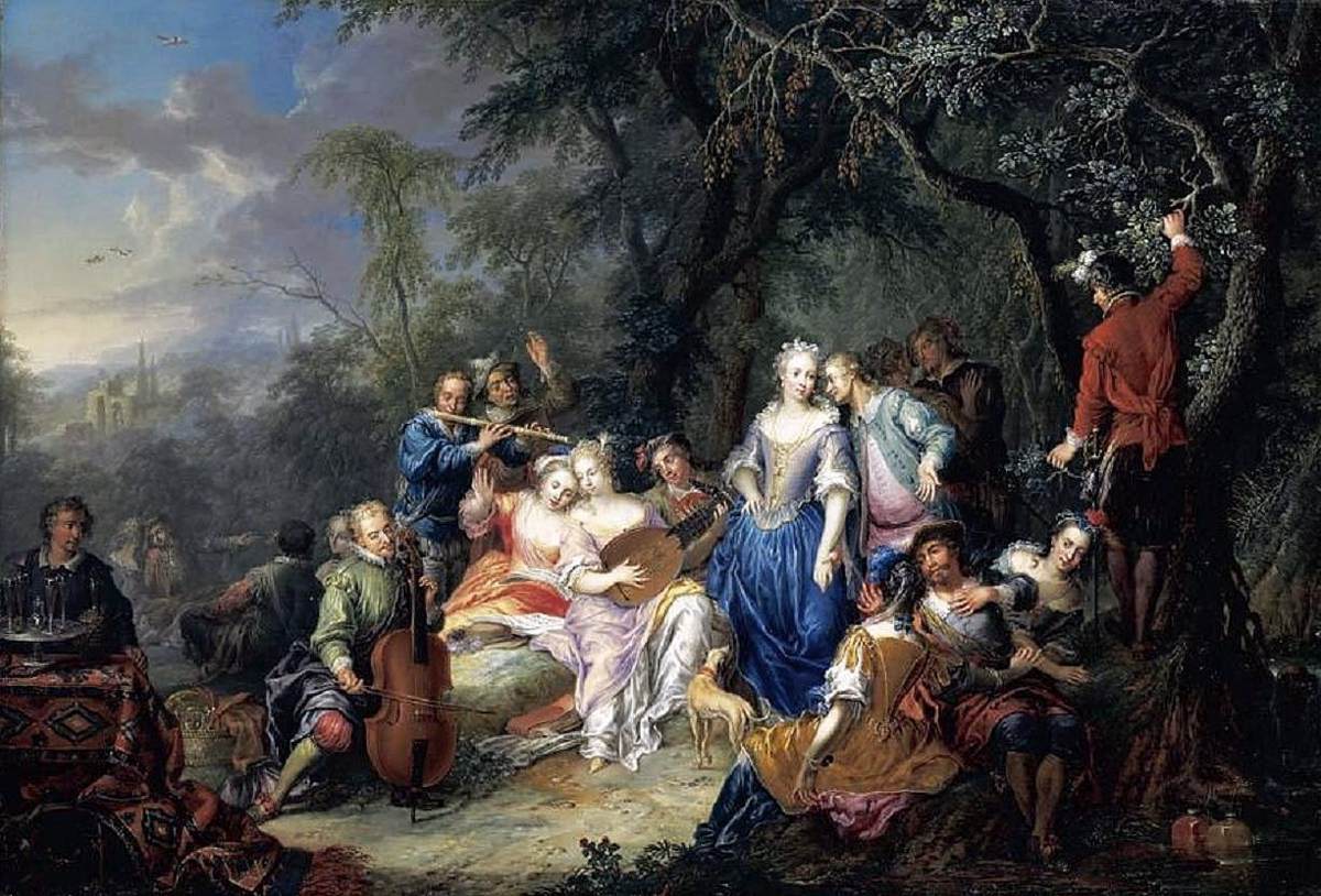 An Elegant Company with Figures Playing Musical Instruments