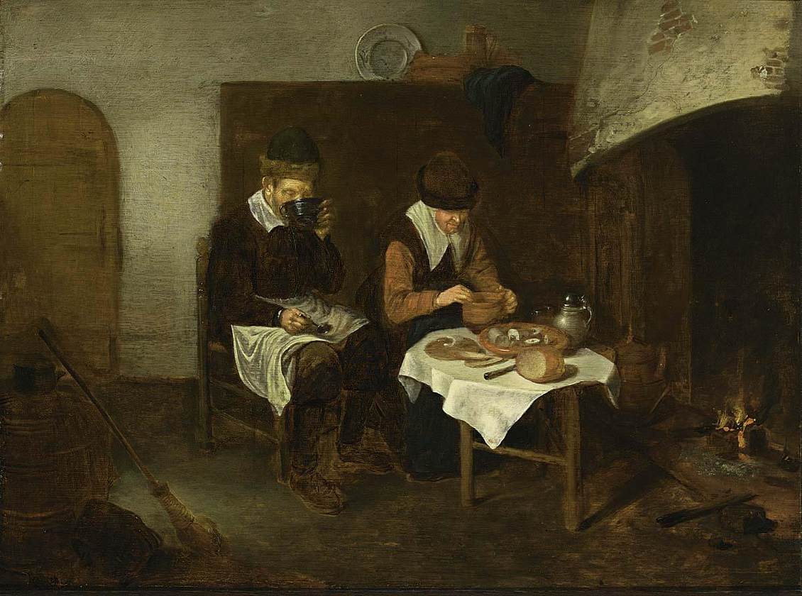 A Couple Eating Before a Fireplace