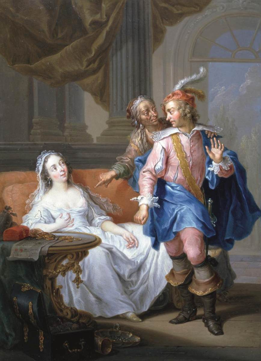 Elegant Couple with an Old Maid in an Interior