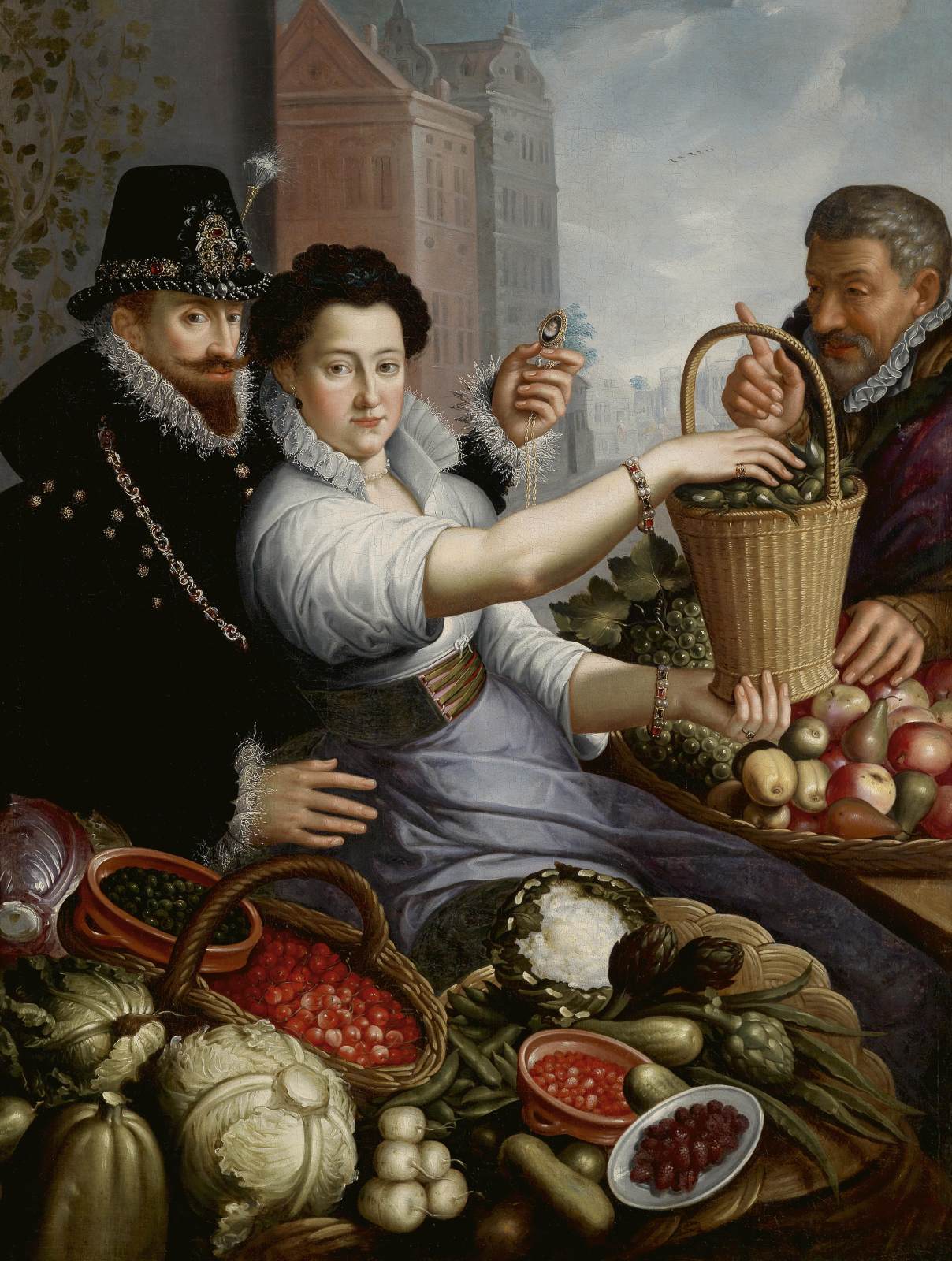 Retrato de um casal aristocrático como vendedores de vegetais