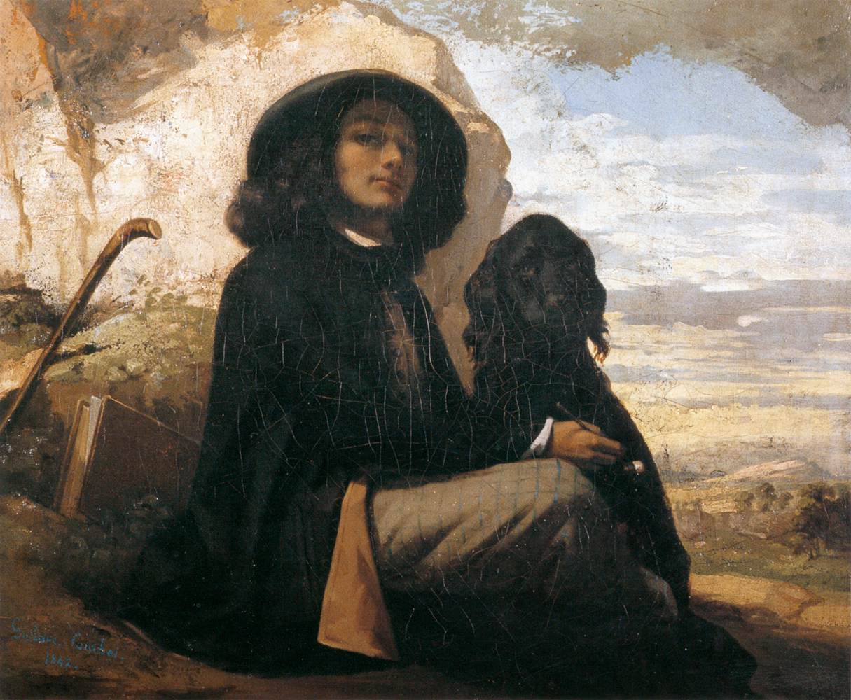 Self -Portrad mit schwarzem Hund