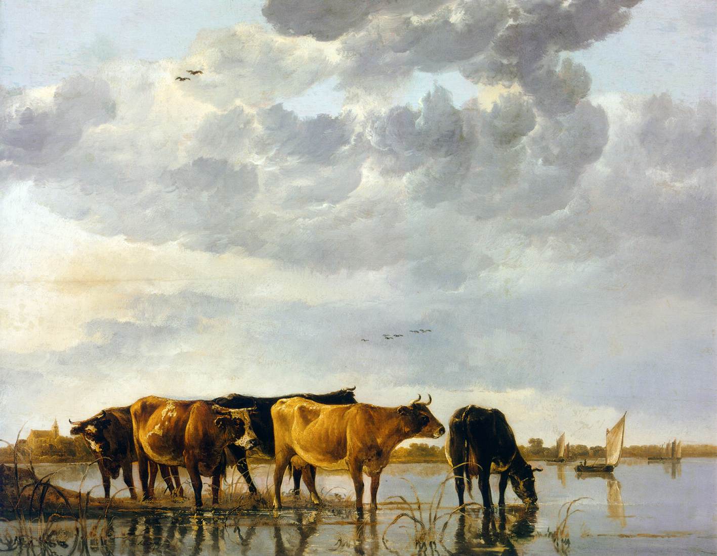 Paysage fluvial avec cinq vaches