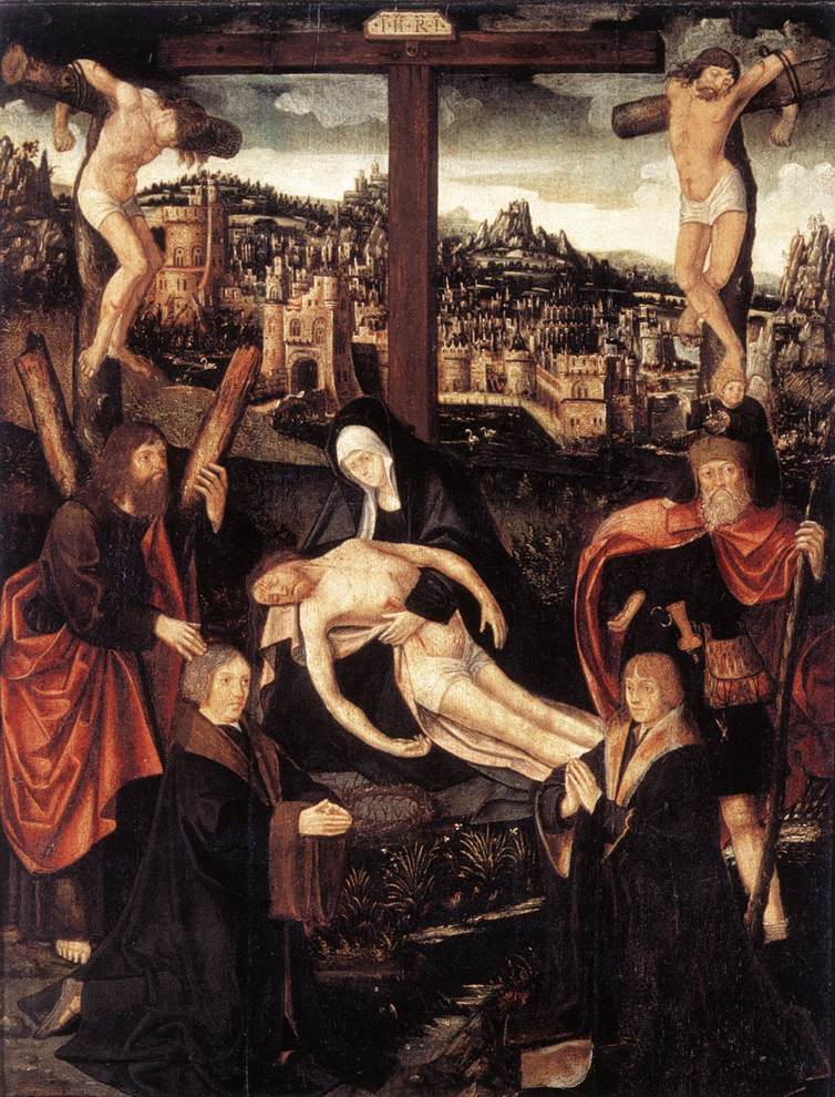 Crucifixion avec des donateurs et des saints