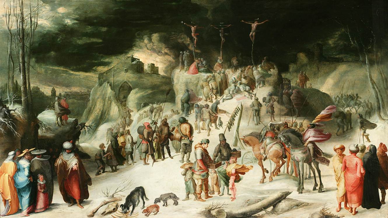 Sneeuwlandschap en kruisiging