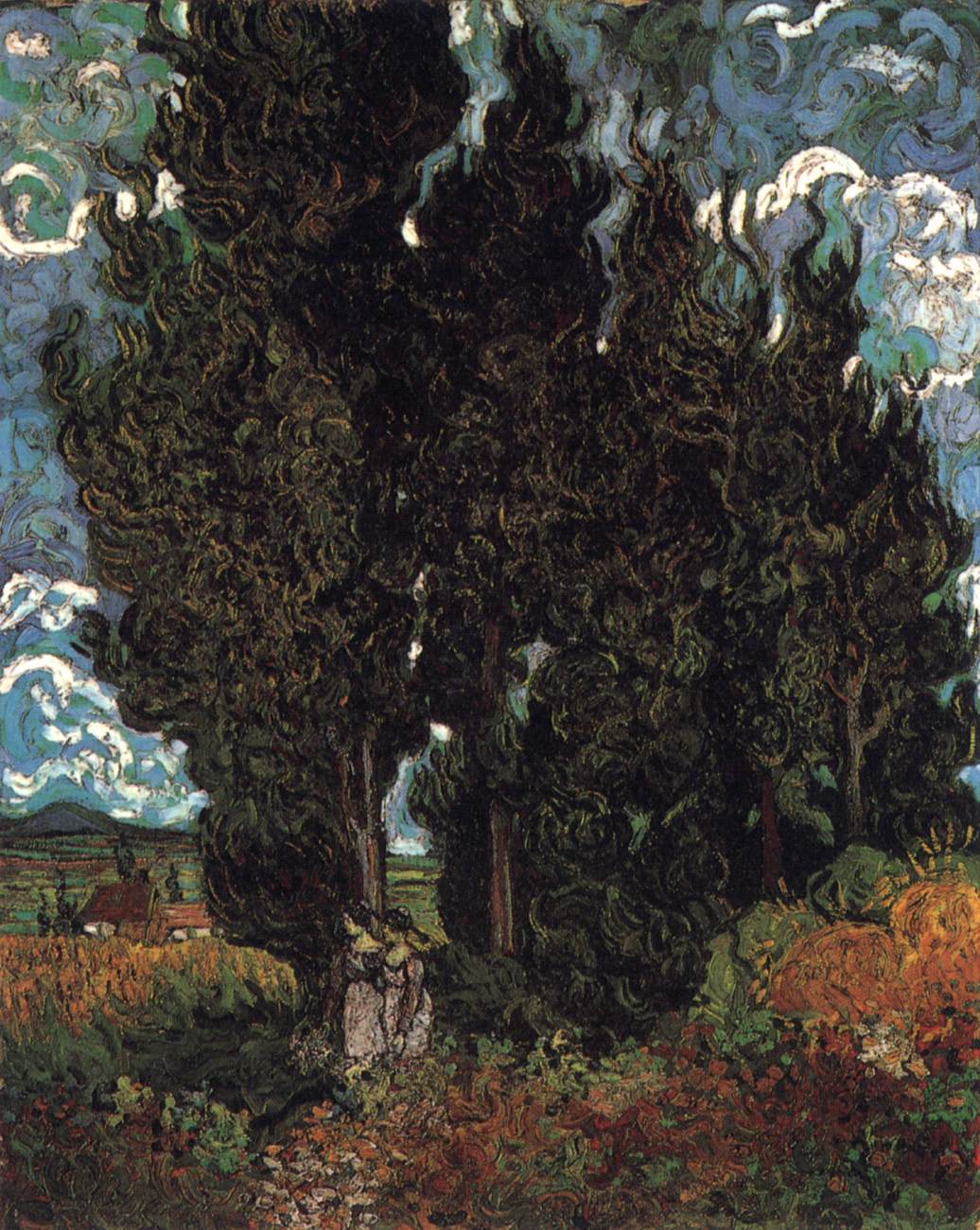 Cypresses with Two Female Figures