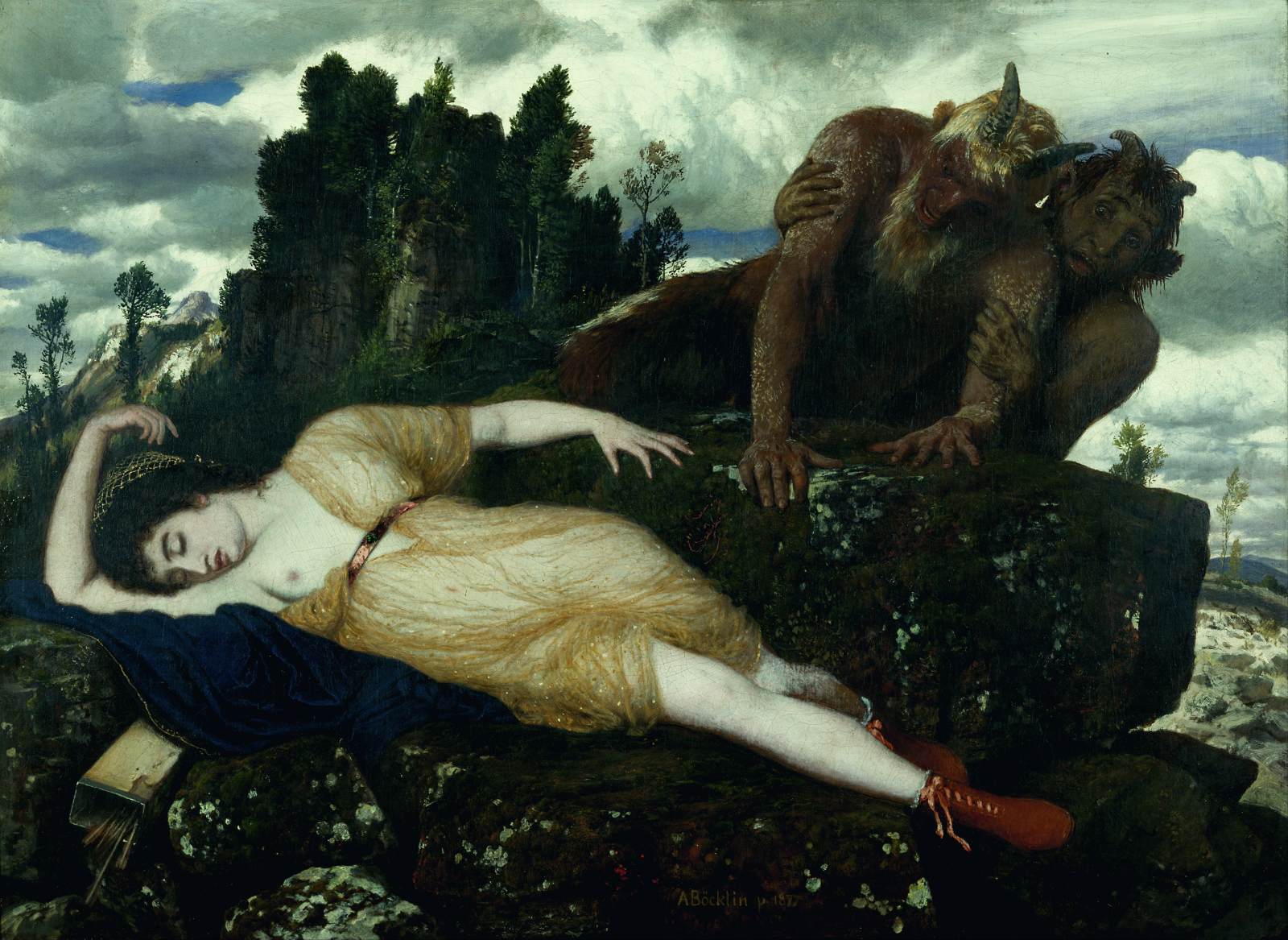 Diana sovende observeret af to faunoer