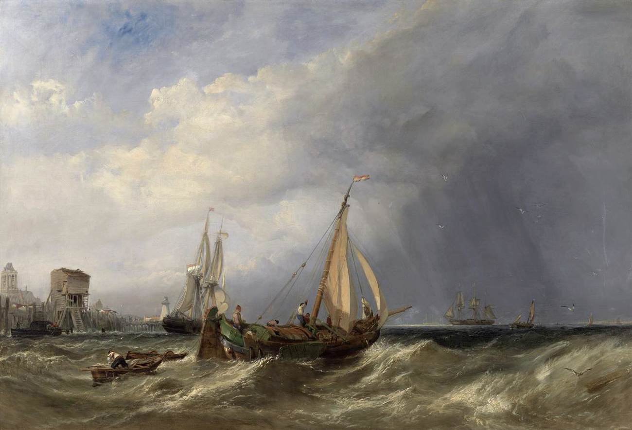 Dutch Barge and Traders Near Rotterdam