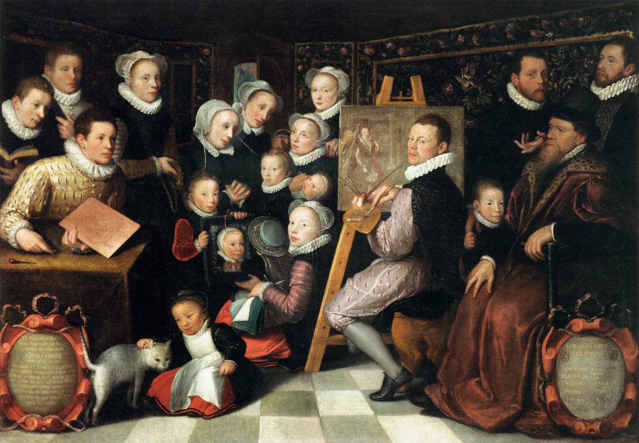 Het schilderij van de kunstenaar, omringd door zijn familie