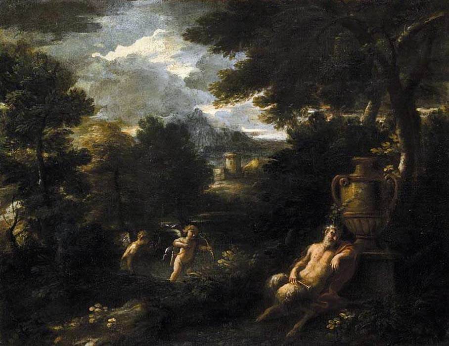 Faun e Cupido in un paesaggio