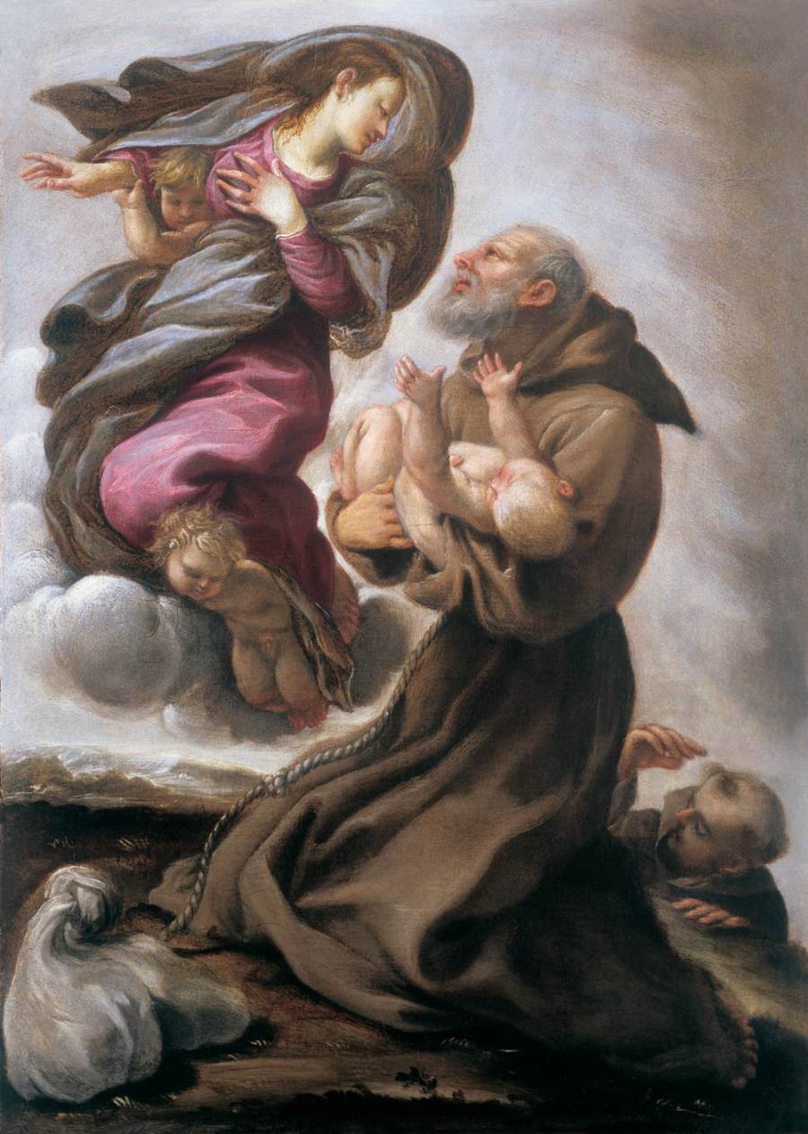 Fraye felice da cantalice recevant le bébé Jésus de la Vierge