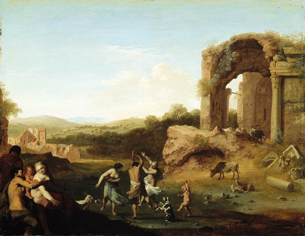 Figures dansant près de la ruine
