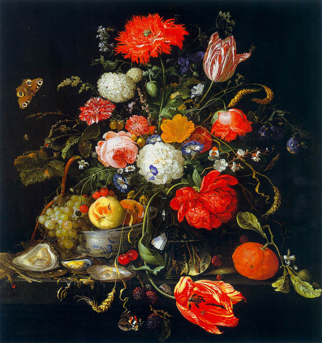 Dying Flowers with a Bowl of Fruit and Oysters