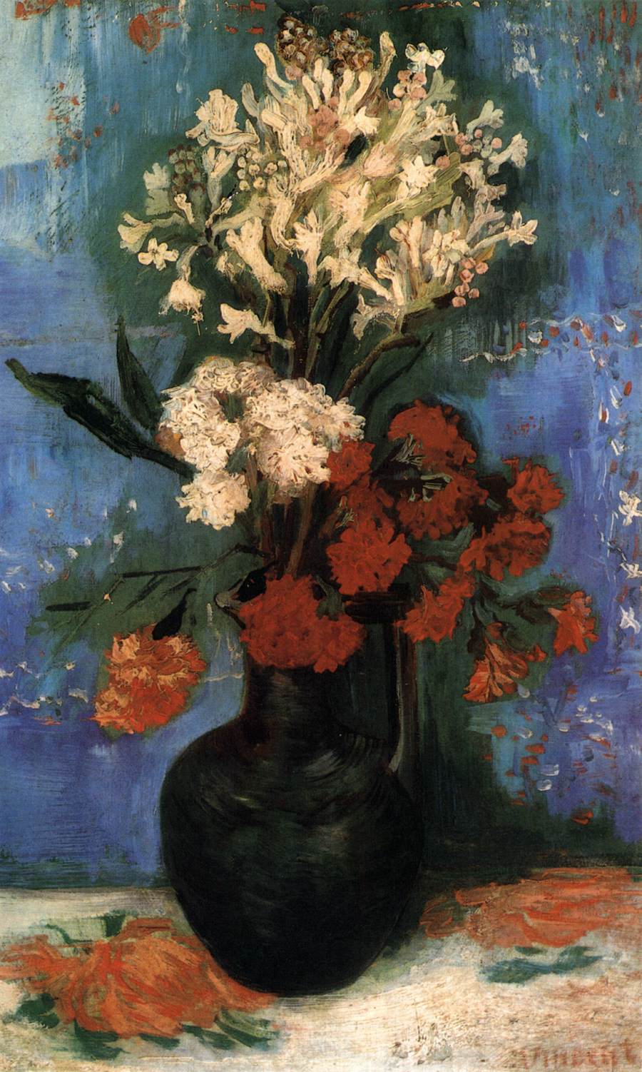 Vase avec œillets et autres fleurs