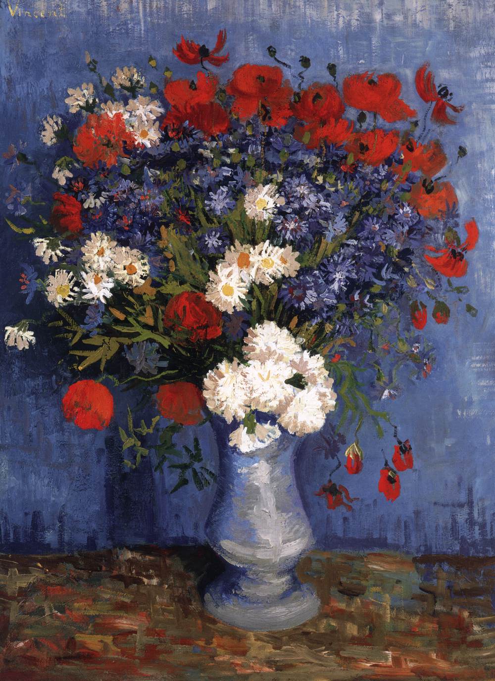 Vase with Corn Flowers and Poppies