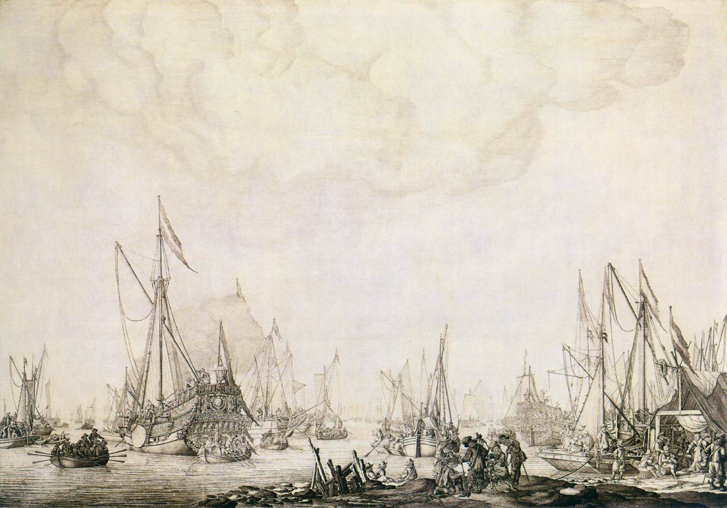 Frederick Henry's vloot wachtend op de Merwede River in de buurt van Dordrecht, 1646