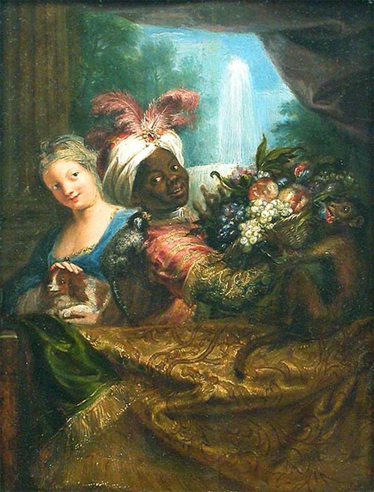 Young Black Man Holding a Fruit Basket and a Young Woman Petting a Dog