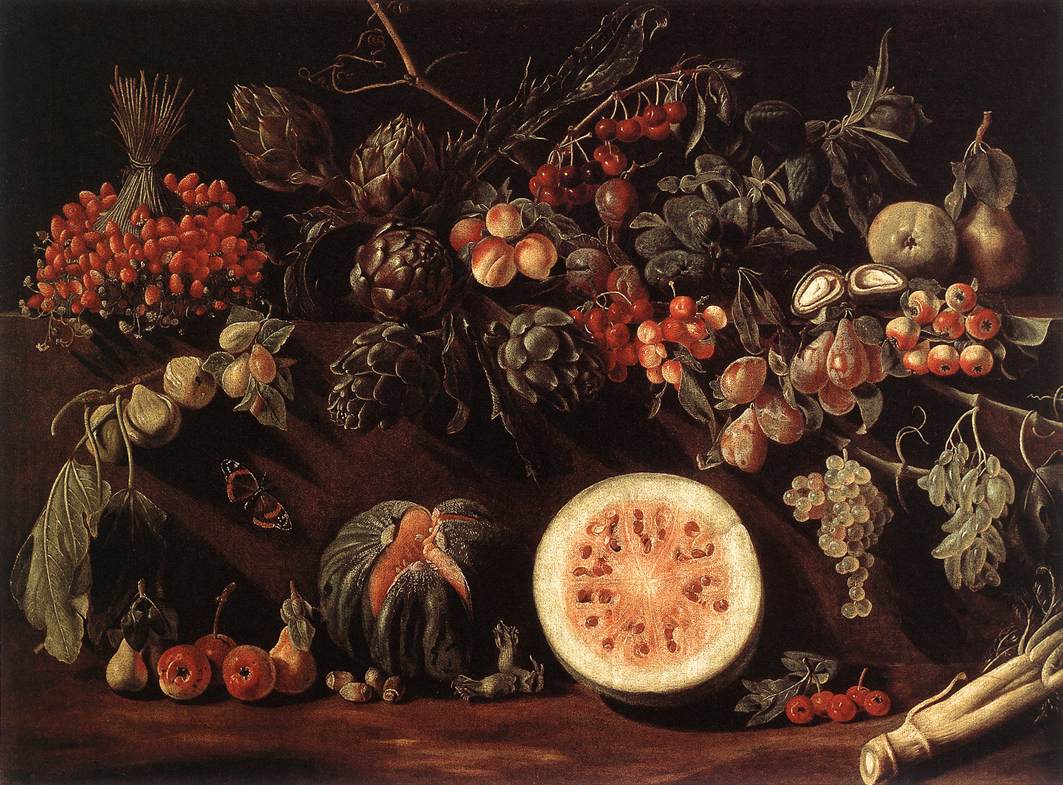 Frutta, verdure e una farfalla