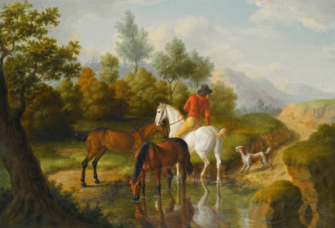 A Knight with Horses by a Stream