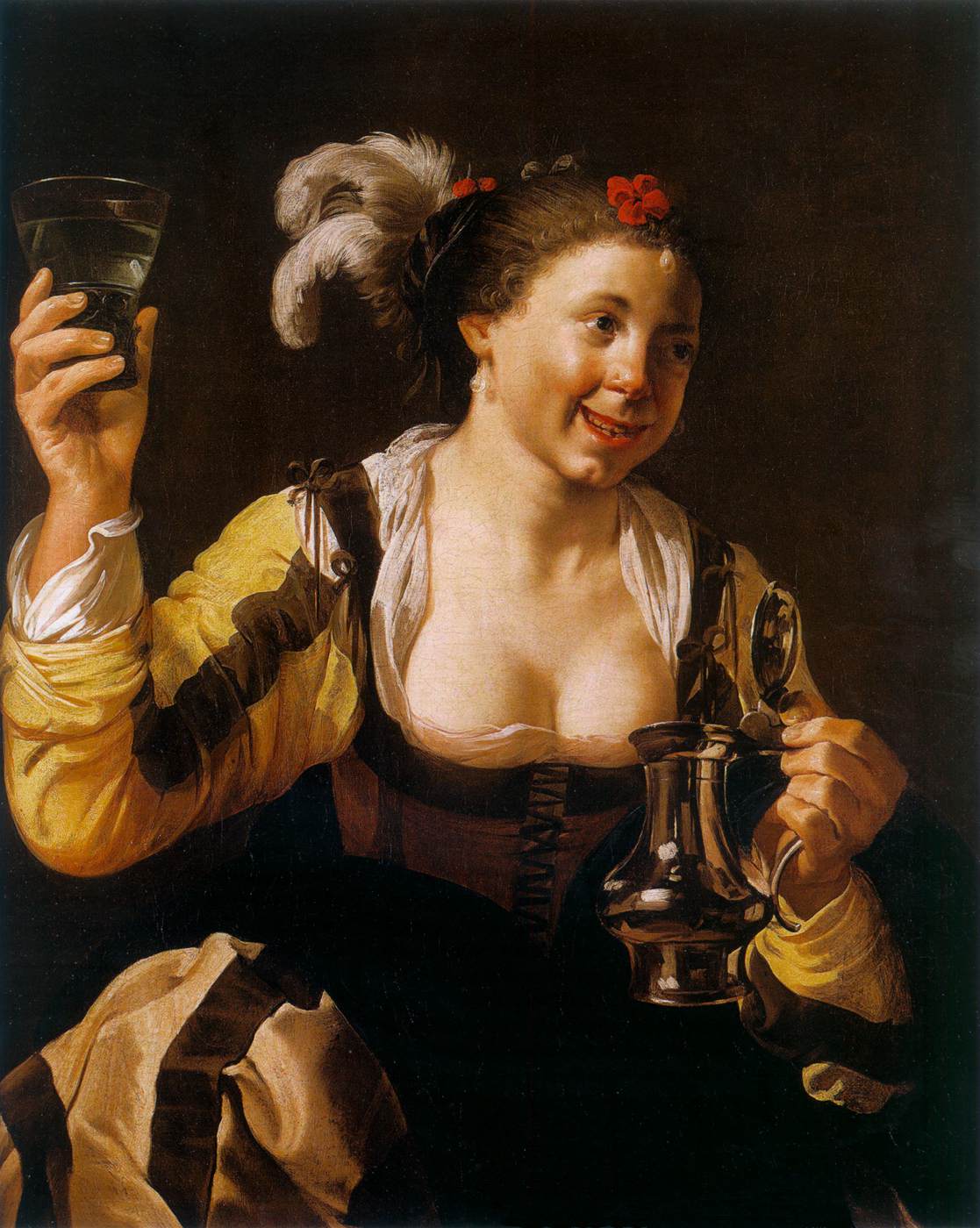 Meisje met een tank en een glas