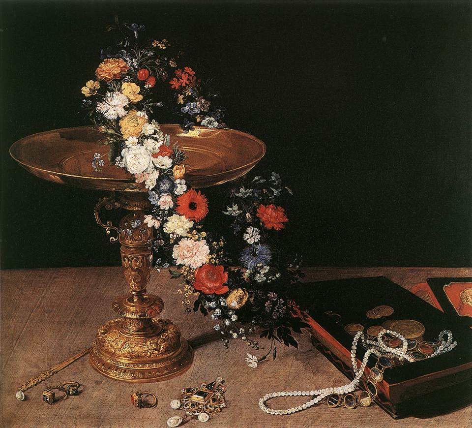 Still Life of Flower Garland and Golden Cup