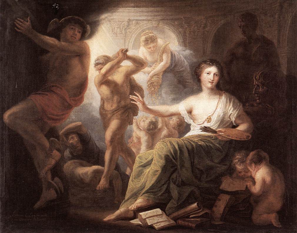 Hercules protège la peinture de l'ignorance et de l'envie
