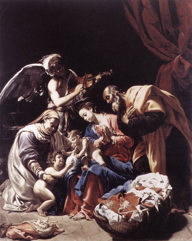 La Sagrada Familia con Santa Isabel, la giovane San Juan Bautista e un angelo