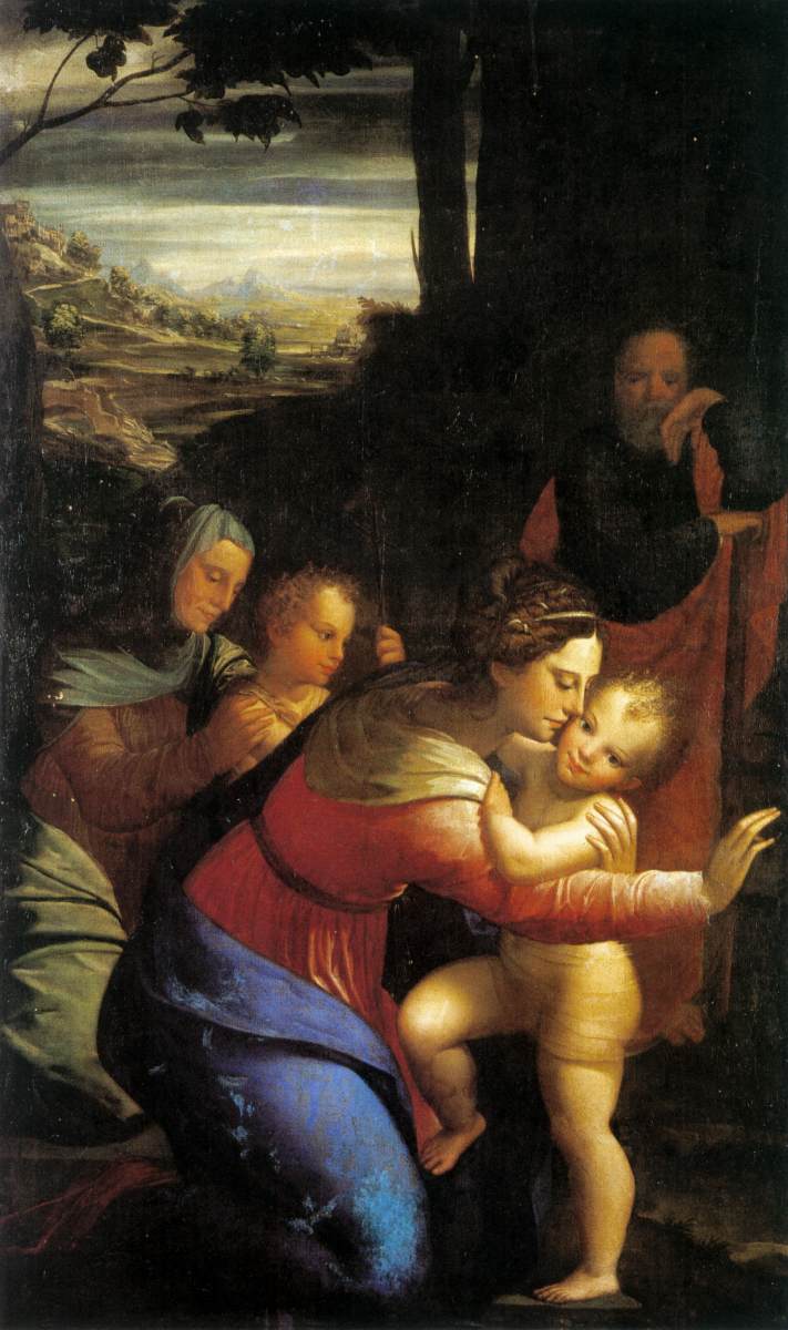 Santa Isabel ve Bebek San Juan Bautista ile Sagrada Familia