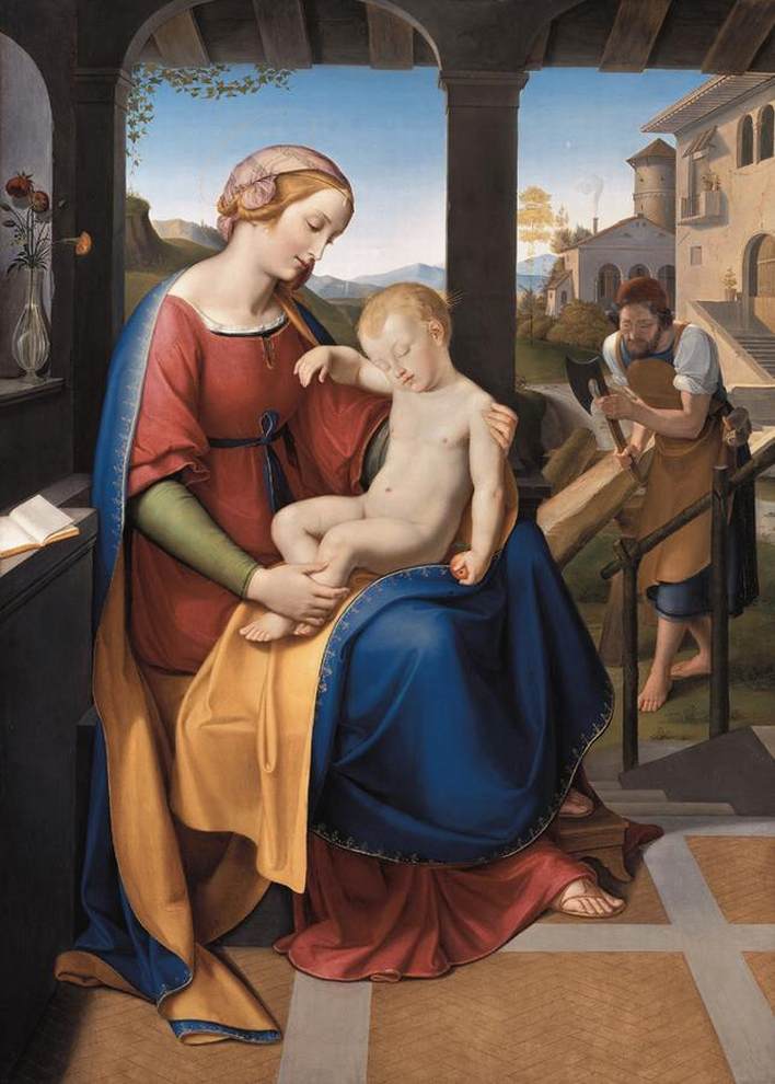 La famiglia sacra sotto il portico