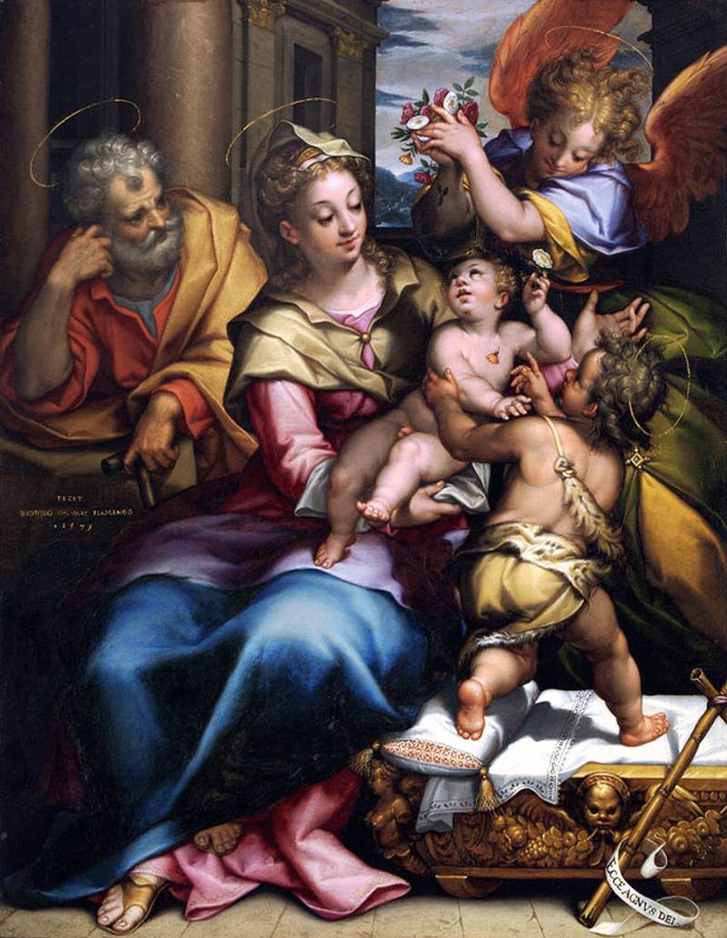 De Sagrada Familia met de baby San Juan Bautista en een engel