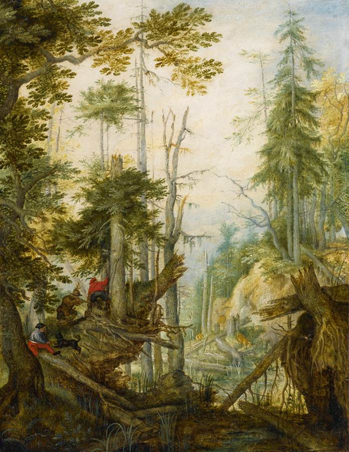 Paysage alpin avec trois chasseurs