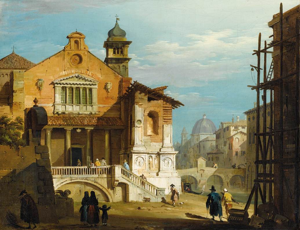 Imaginär utsikt över ett venetianskt fyrkant