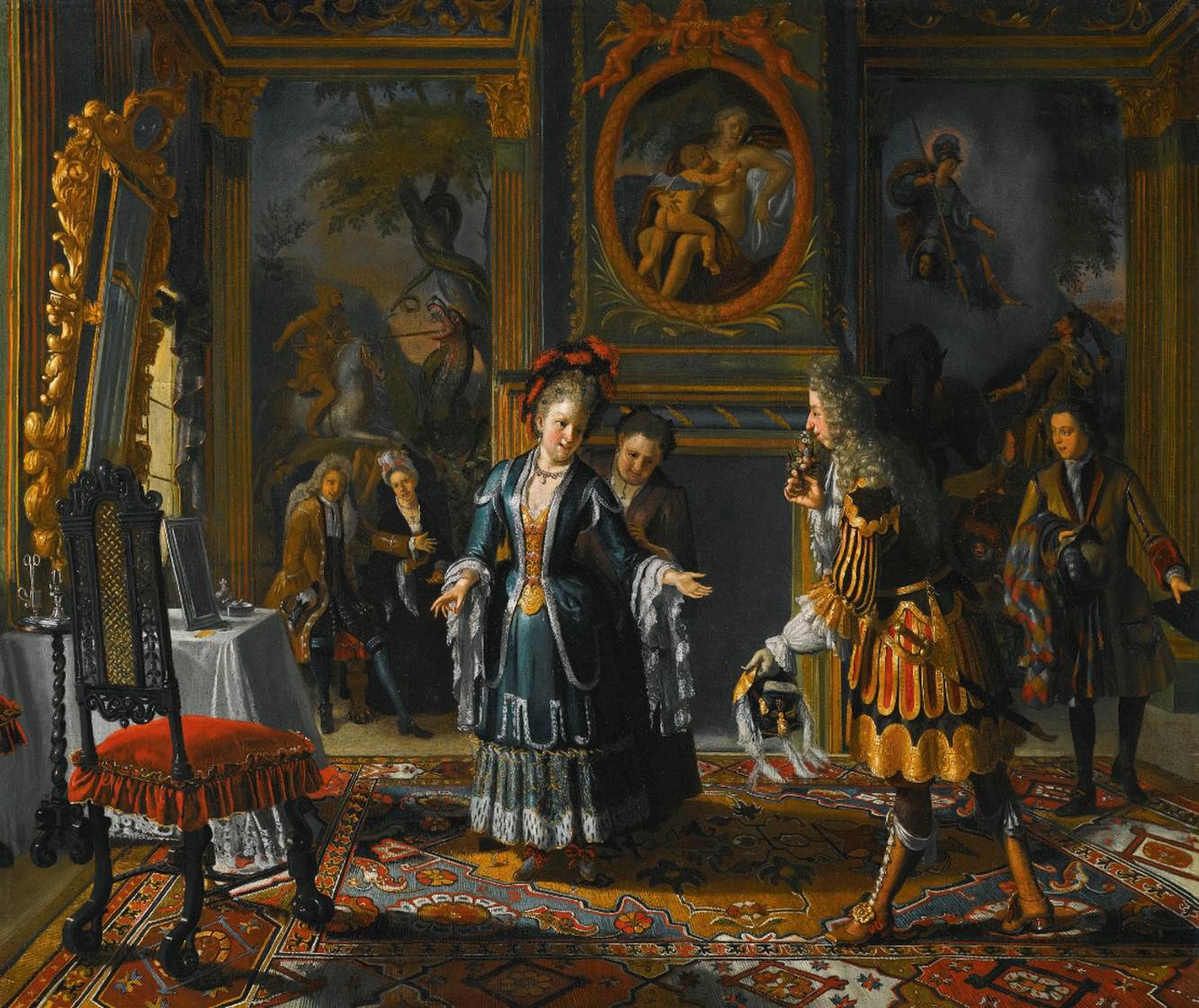 Interior with an Elegant Lady who Receives a Suitor