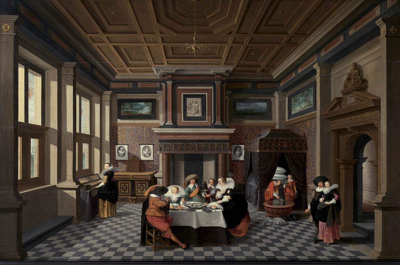 An Interior with Ladies and Gentlemen Dining