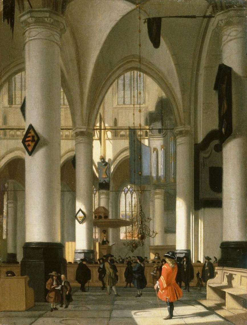 Denkbeeldig interieur van een protestantse kerk