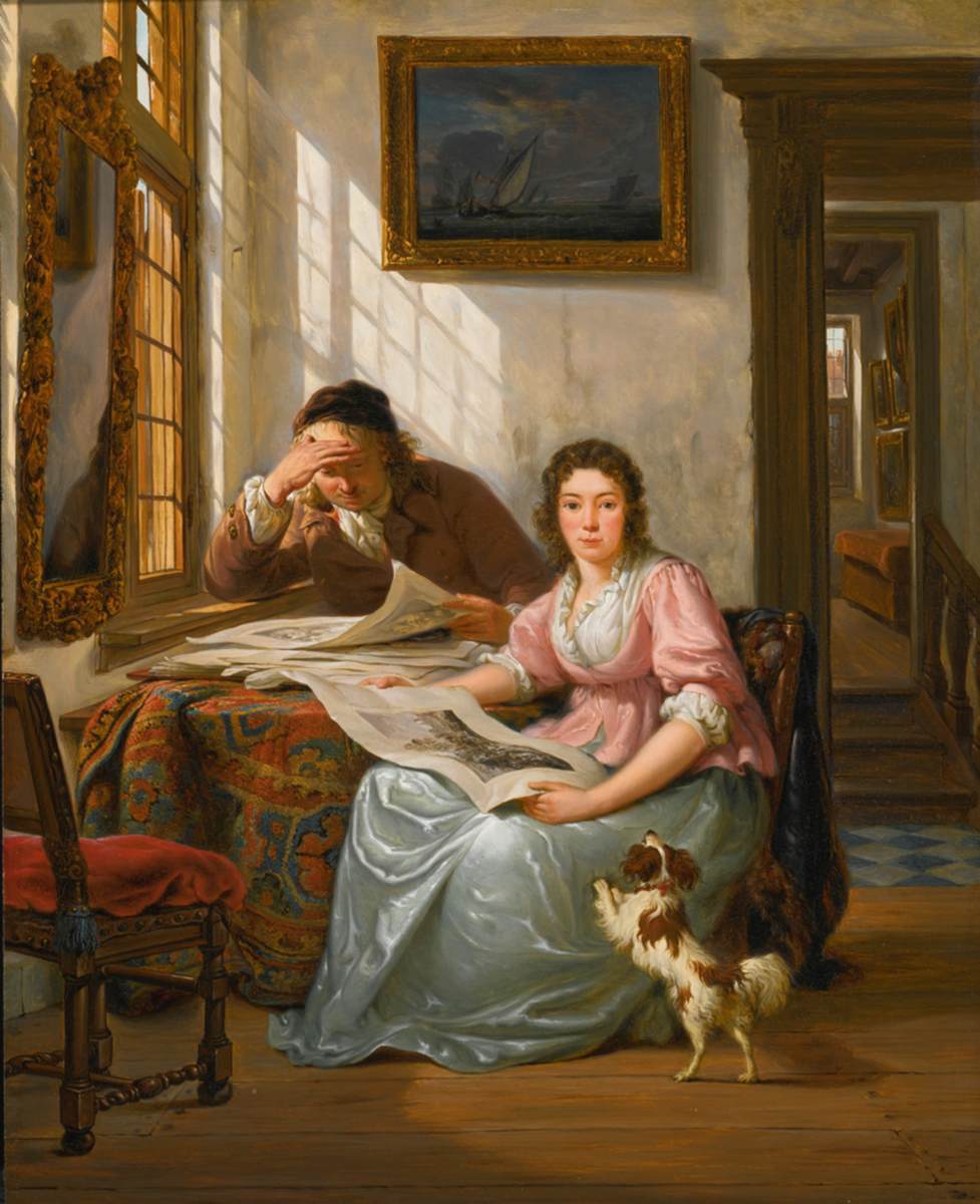 Interieur mit einer Sammlung und seiner Frau