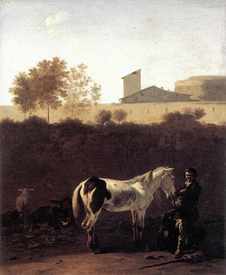 Italian Landscape with a Shepherd and a Piebald Horse